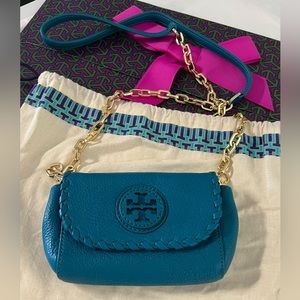 Tory Burch Marion Teal Leather Crossbody Bag